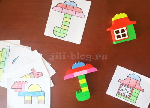 Развивающие игры для детей 2-3 лет.  Собираем фигуры по простым схемам из конструктора, кубиков, мозаики и т.п.